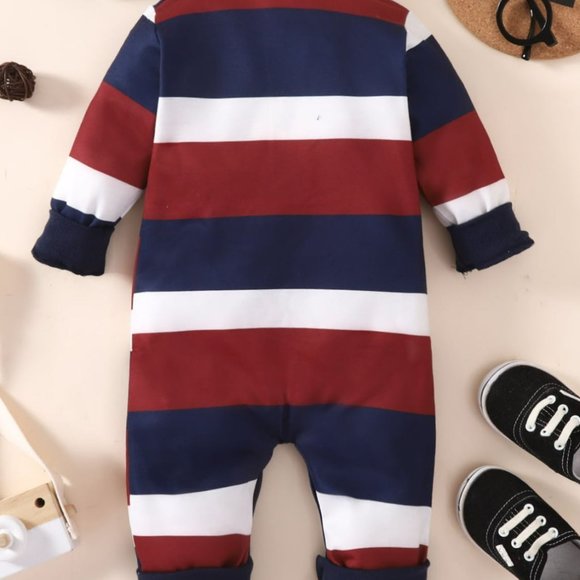Baby Striped Collared Neck Jumpsuit - Picture 4 of 5
